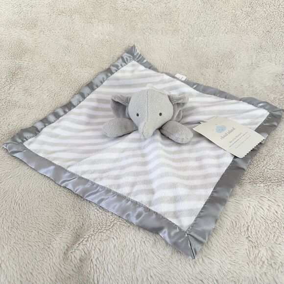 NWT Cloud Island Target Gray White Stripe Elephant Satin Security Baby Blanket - Picture 1 of 5